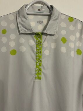 Women's Light Gray Polo Top with Lime Dot Accents Small Golf Pickleball Sporty